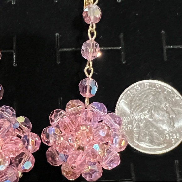 Pink Beaded Flower Drop Earrings - Picture 2 of 8